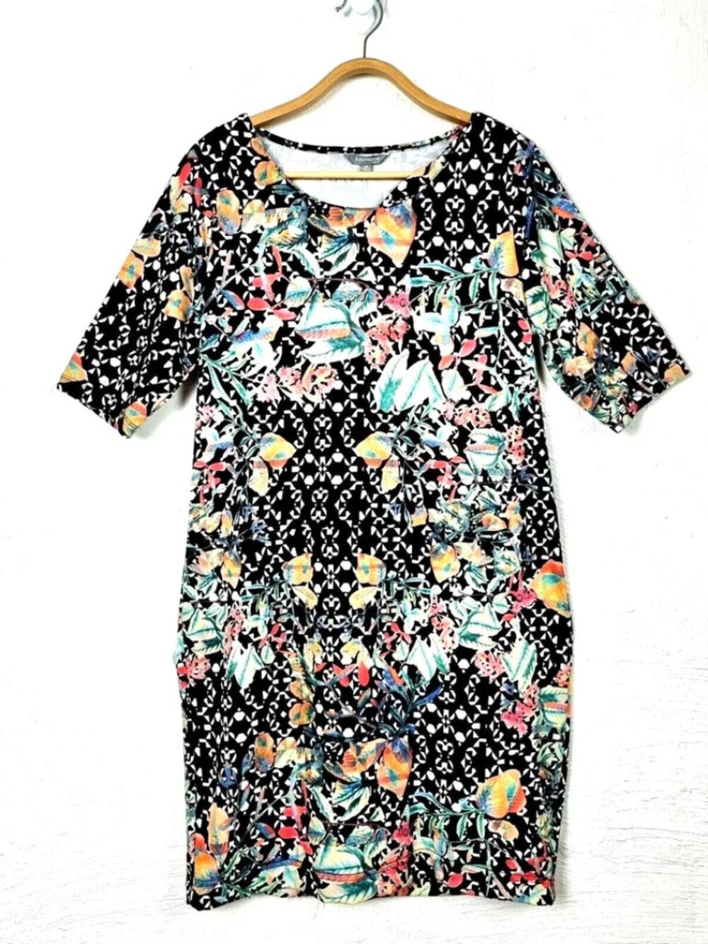 SUZANNE GRAE Womens Dress Size M Black/White/Colourful Stretch Knit Short Sleeve